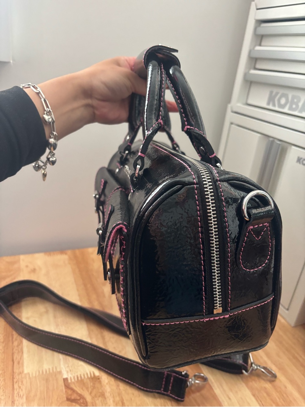 Dr. Martens Black Satchel with Pink Stitching - Picture 5 of 8